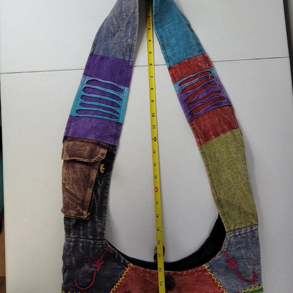 Kc Quilted Boho Patchwork Embroidered Hippie Crossbody Hobo‎ Bag Multicolor